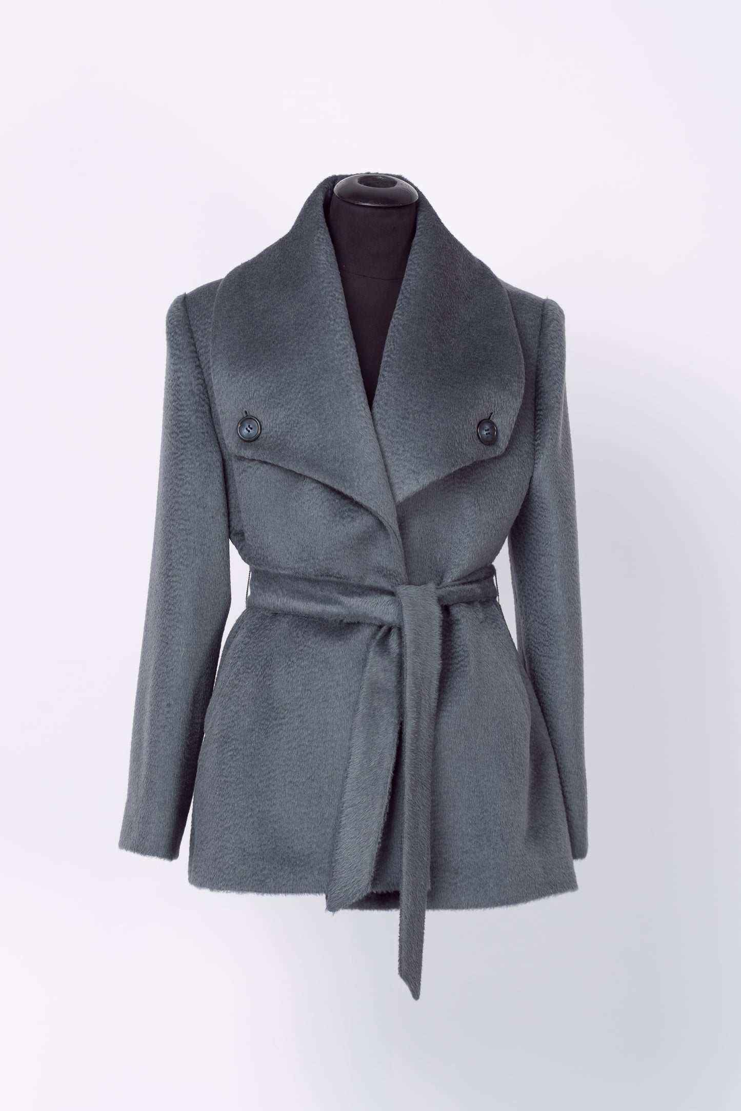 Royal Alpaca Smoking Collar Belted Cape in Stone Grey