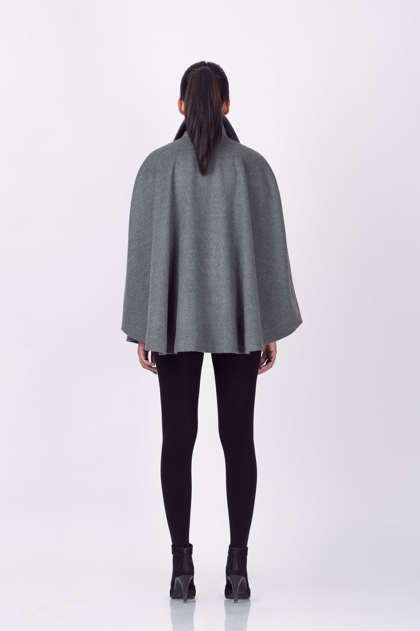 Royal Alpaca Smoking Collar Belted Cape in Stone Grey