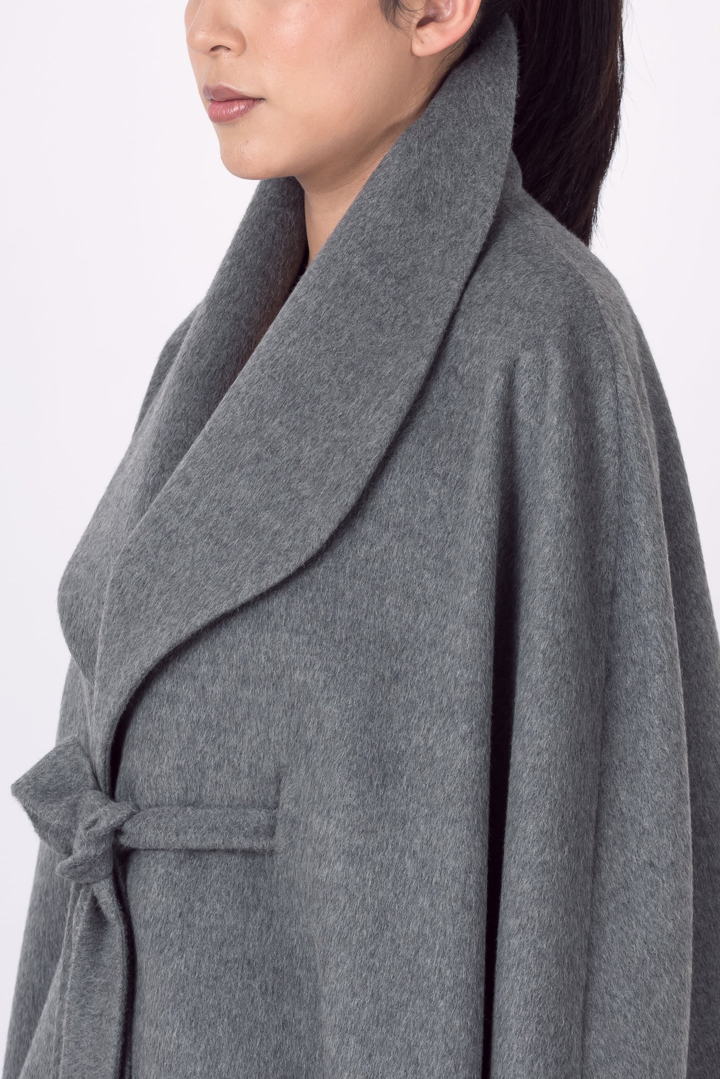 Royal Alpaca Smoking Collar Belted Cape in Stone Grey