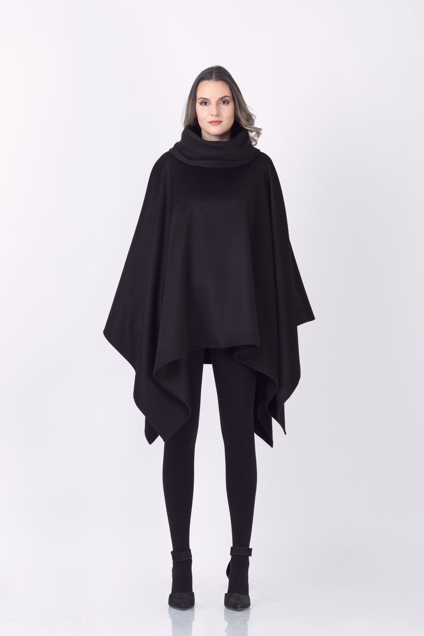 Royal Alpaca Double Collar Poncho in Onyx Black