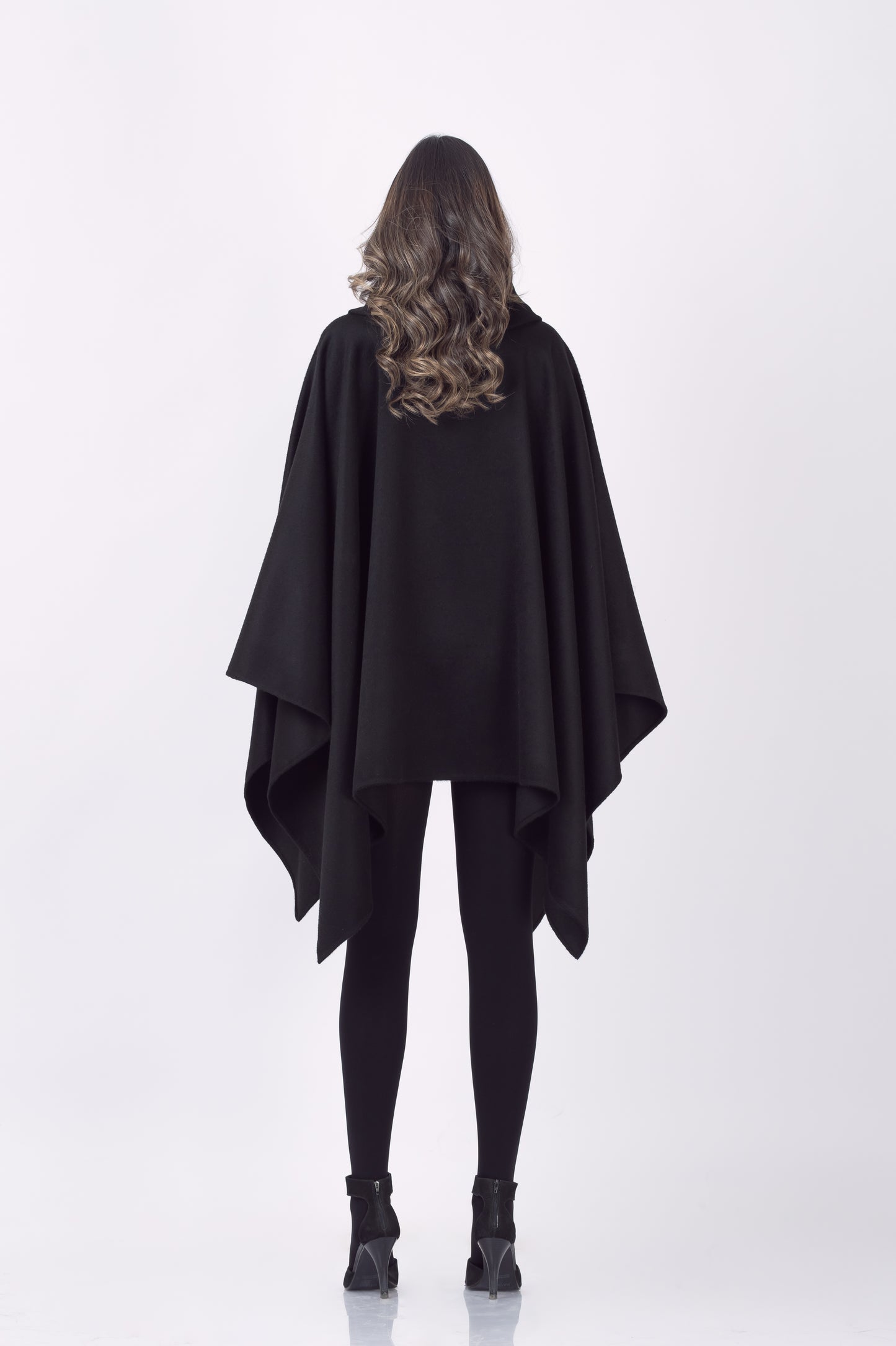 Royal Alpaca Double Collar Poncho in Onyx Black