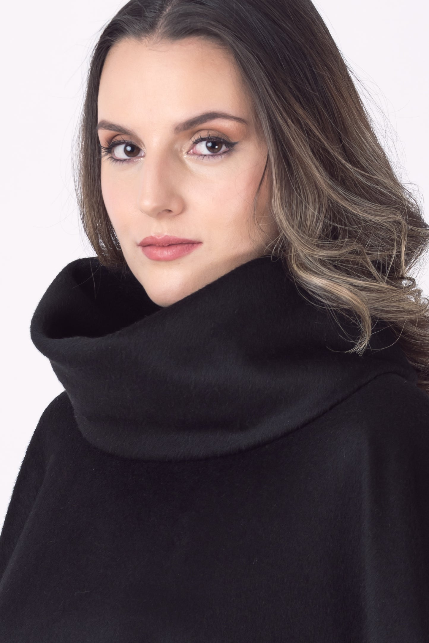 Royal Alpaca Double Collar Poncho in Onyx Black