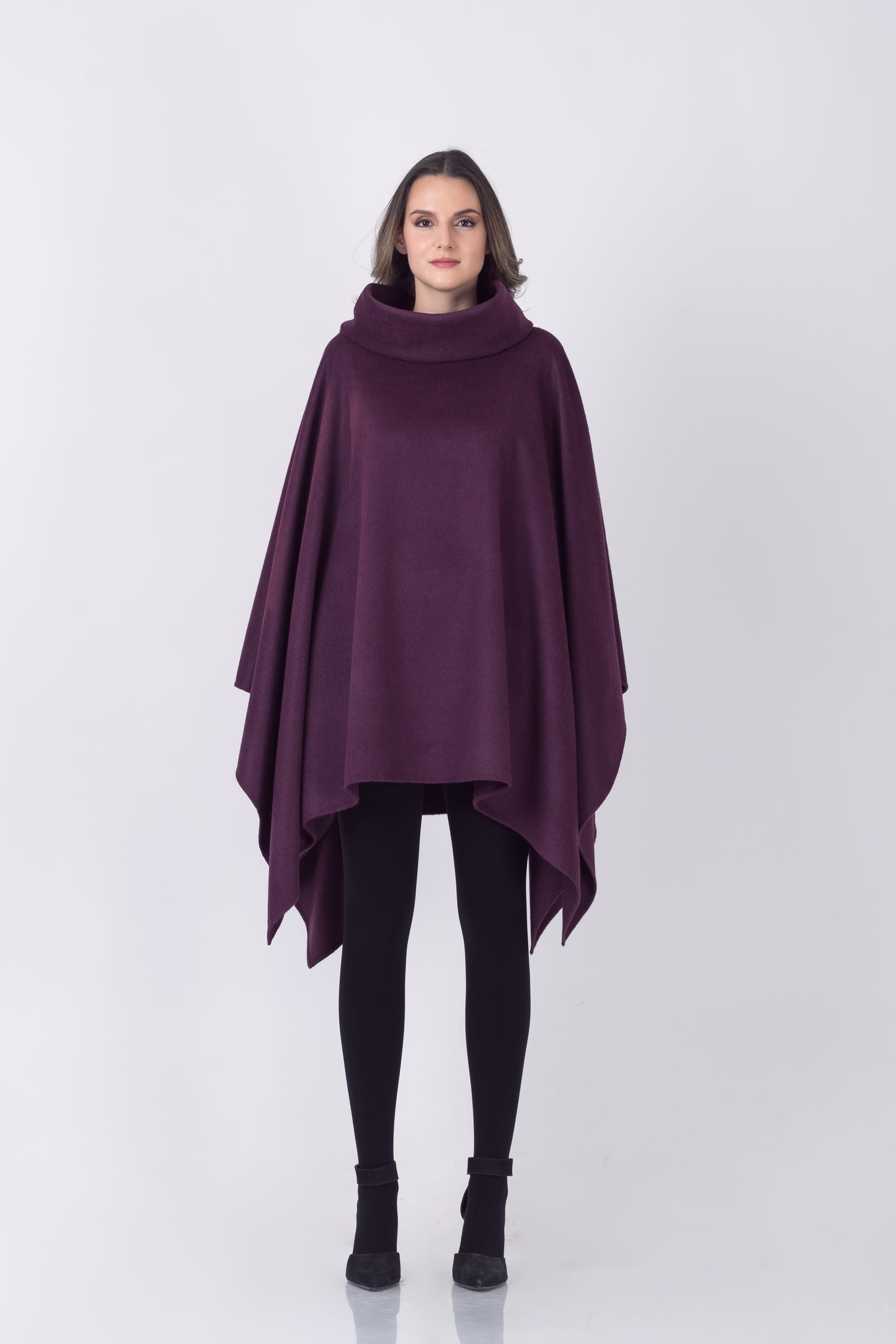 Royal Alpaca Double Collar Poncho in Onyx Black