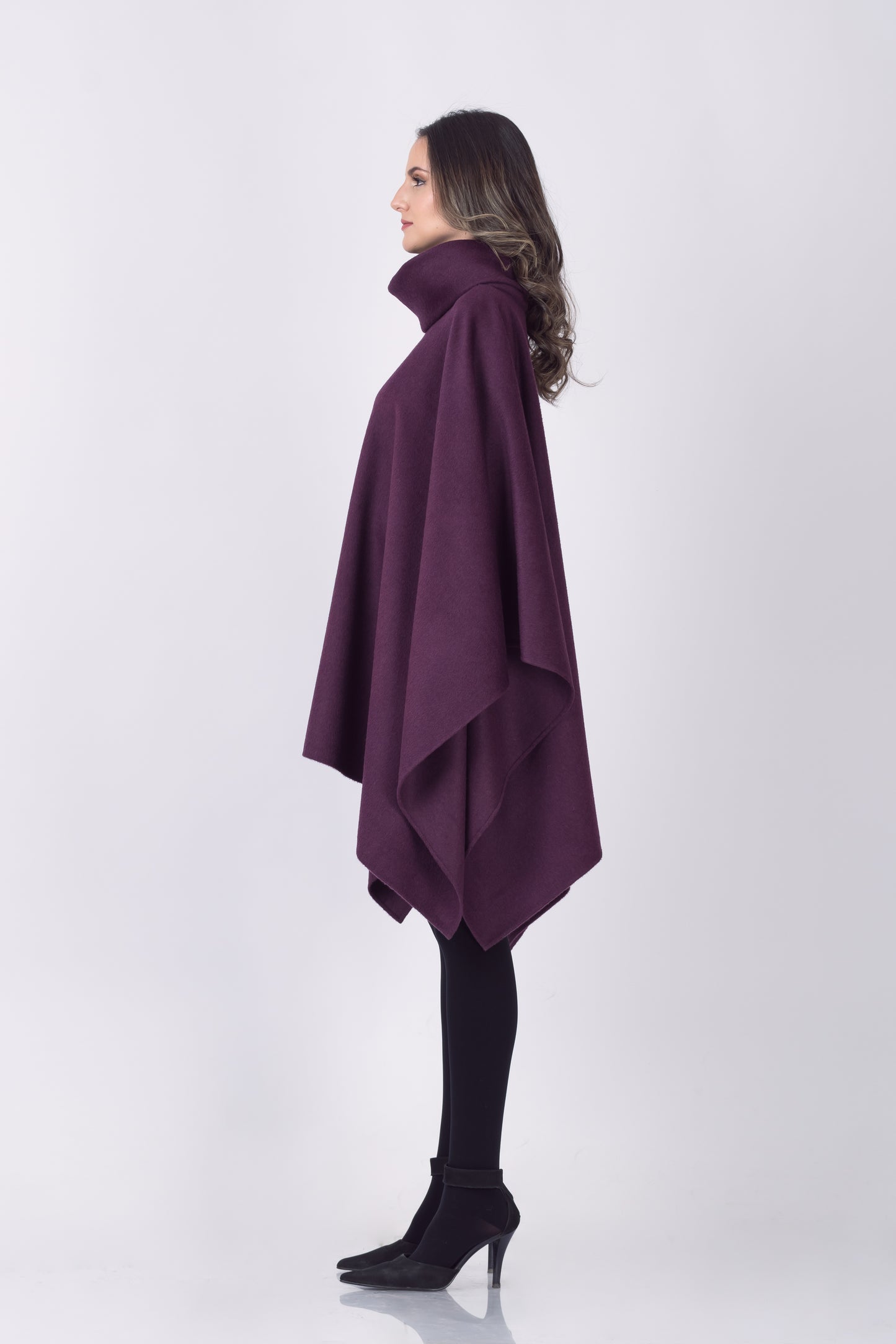 Royal Alpaca Double Collar Poncho in Onyx Black