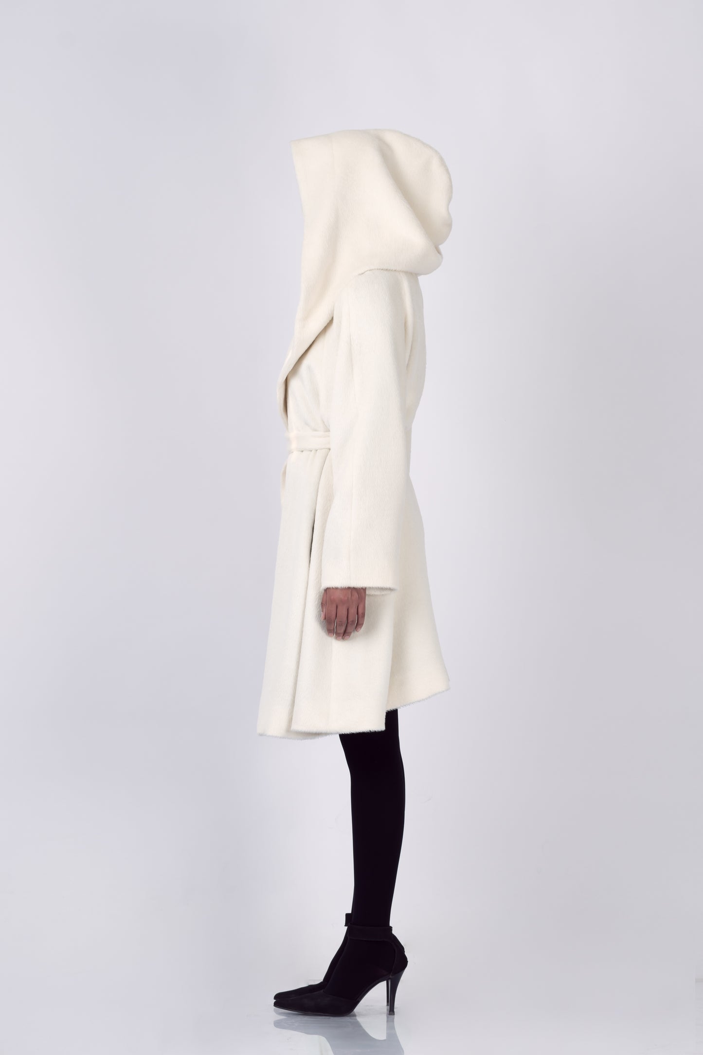 Luxury Baby Suri Alpaca Hooded 3/4 Belted Wrap Coat