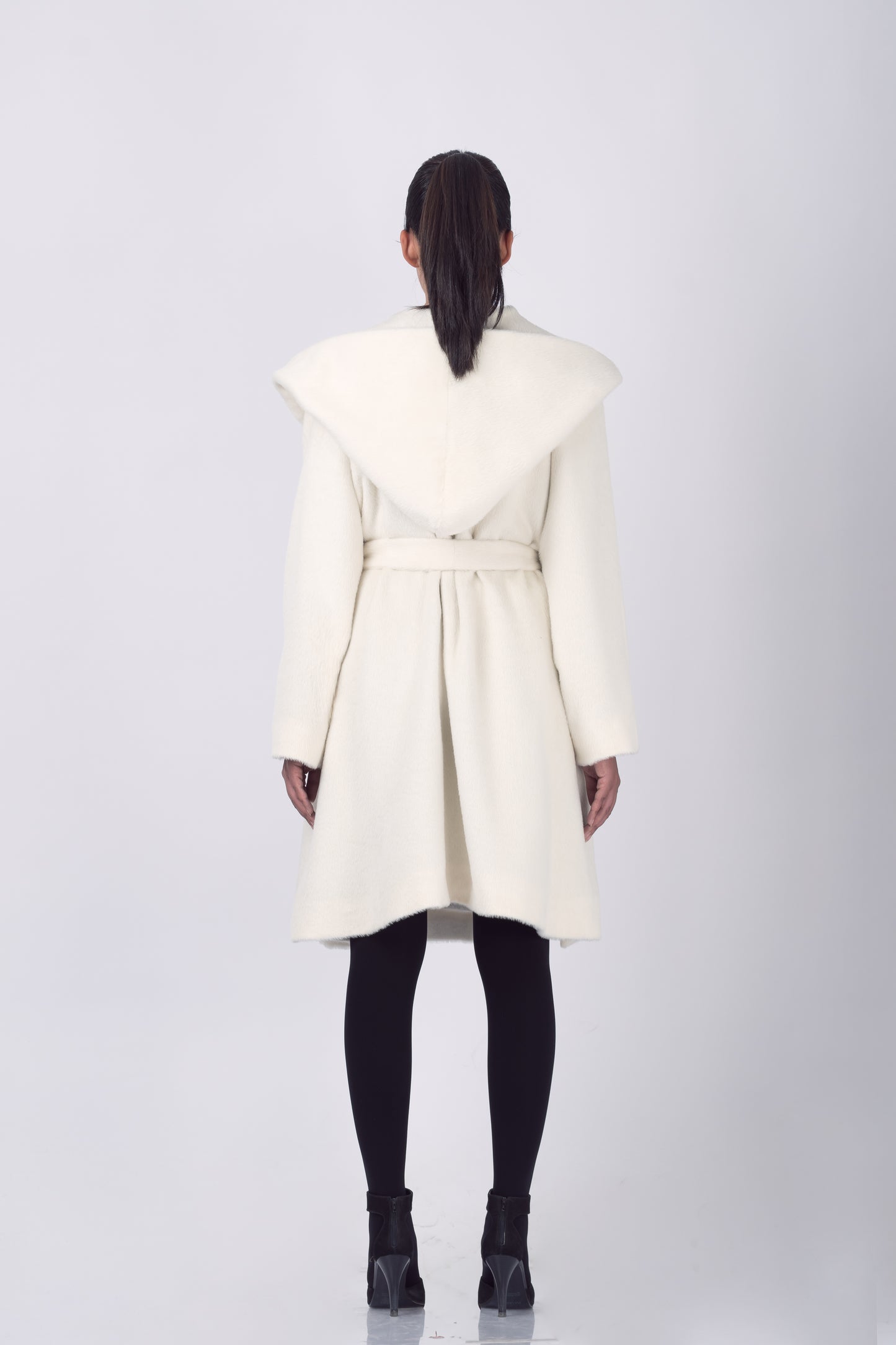 Luxury Baby Suri Alpaca Hooded 3/4 Belted Wrap Coat