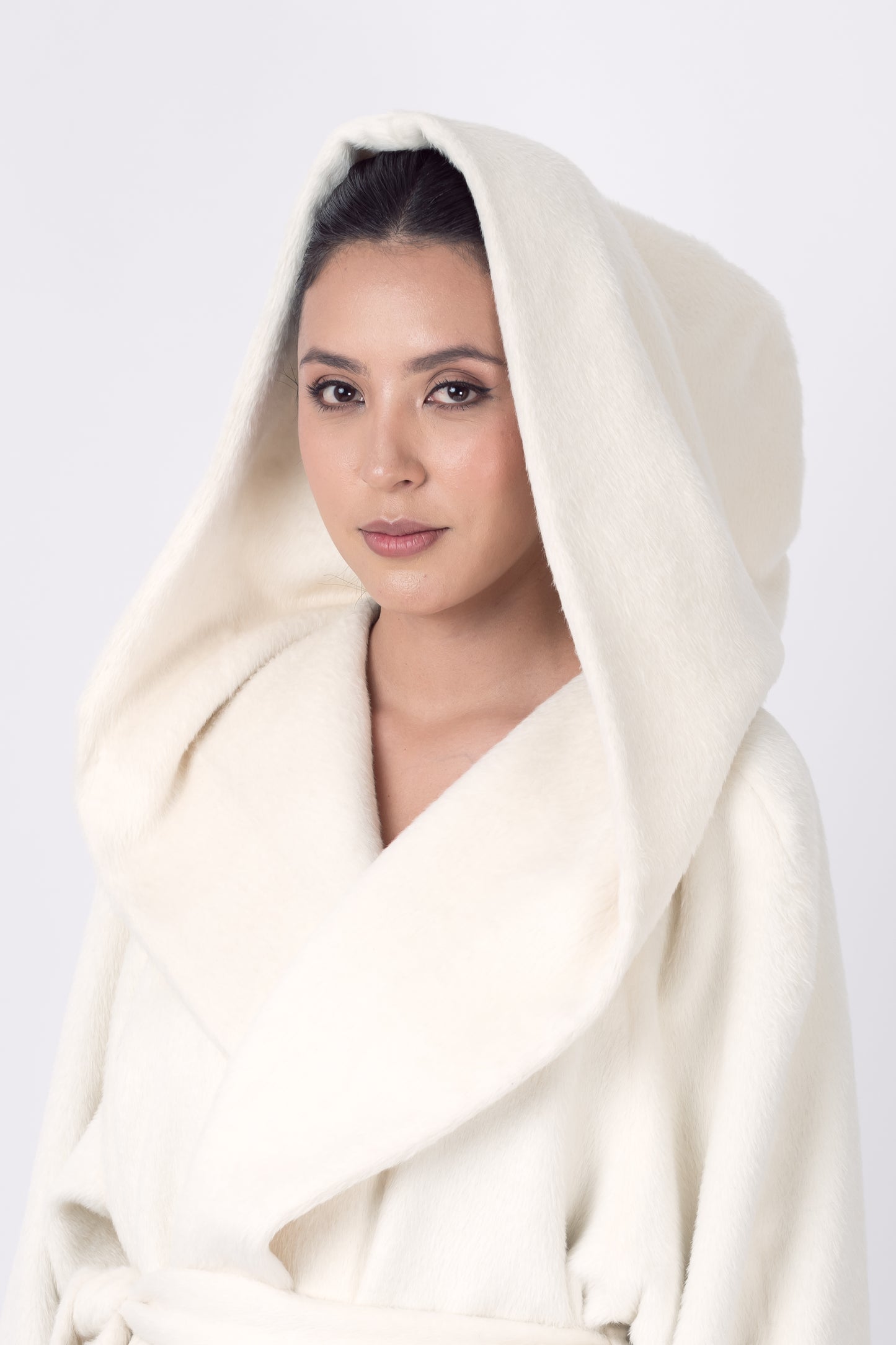 Luxury Baby Suri Alpaca Hooded 3/4 Belted Wrap Coat