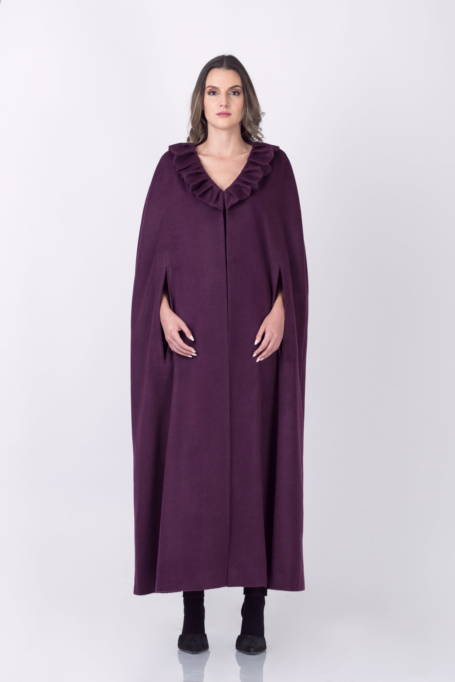 Royal Alpaca Long Ruffle Collar Cape