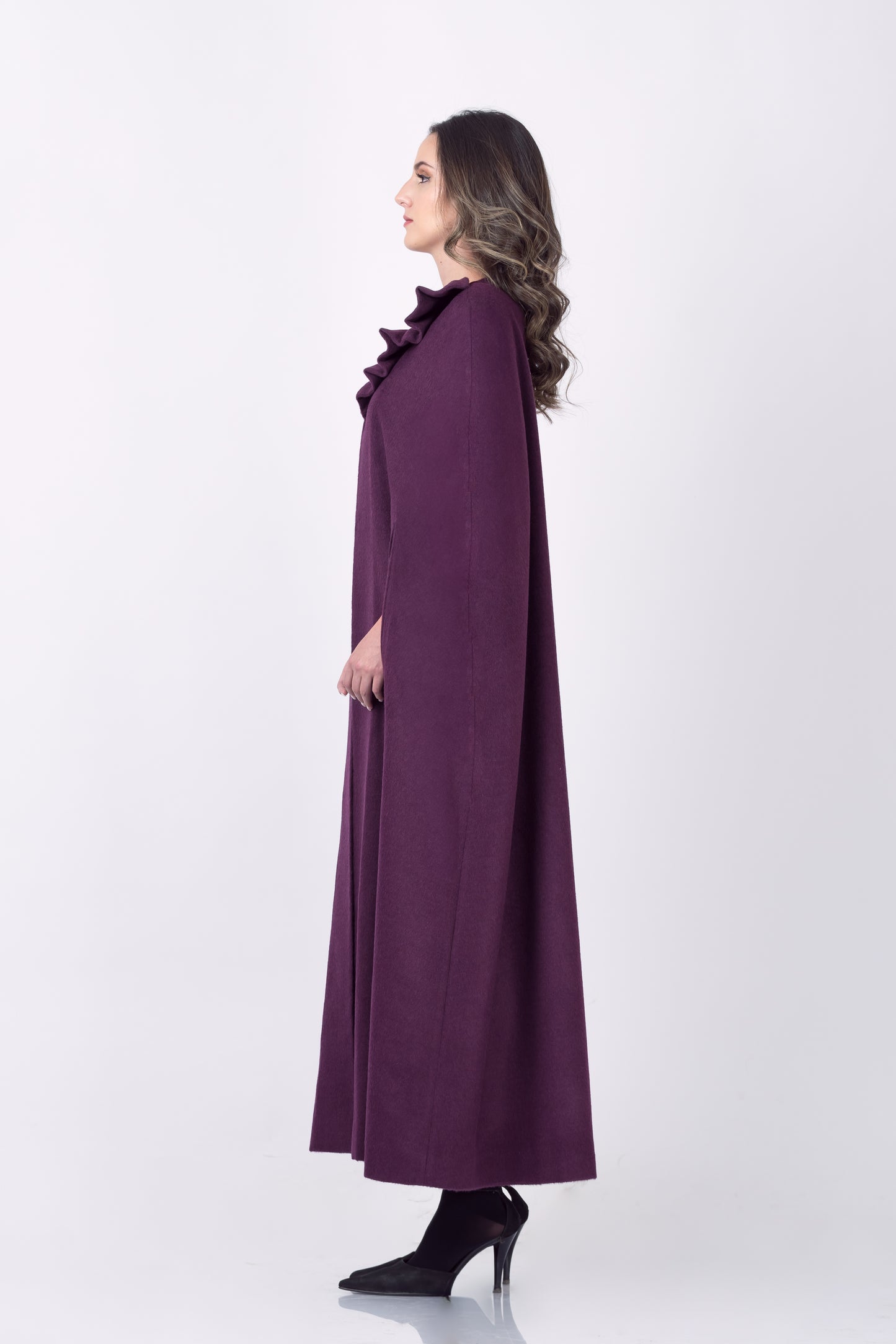 Royal Alpaca Long Ruffle Collar Cape