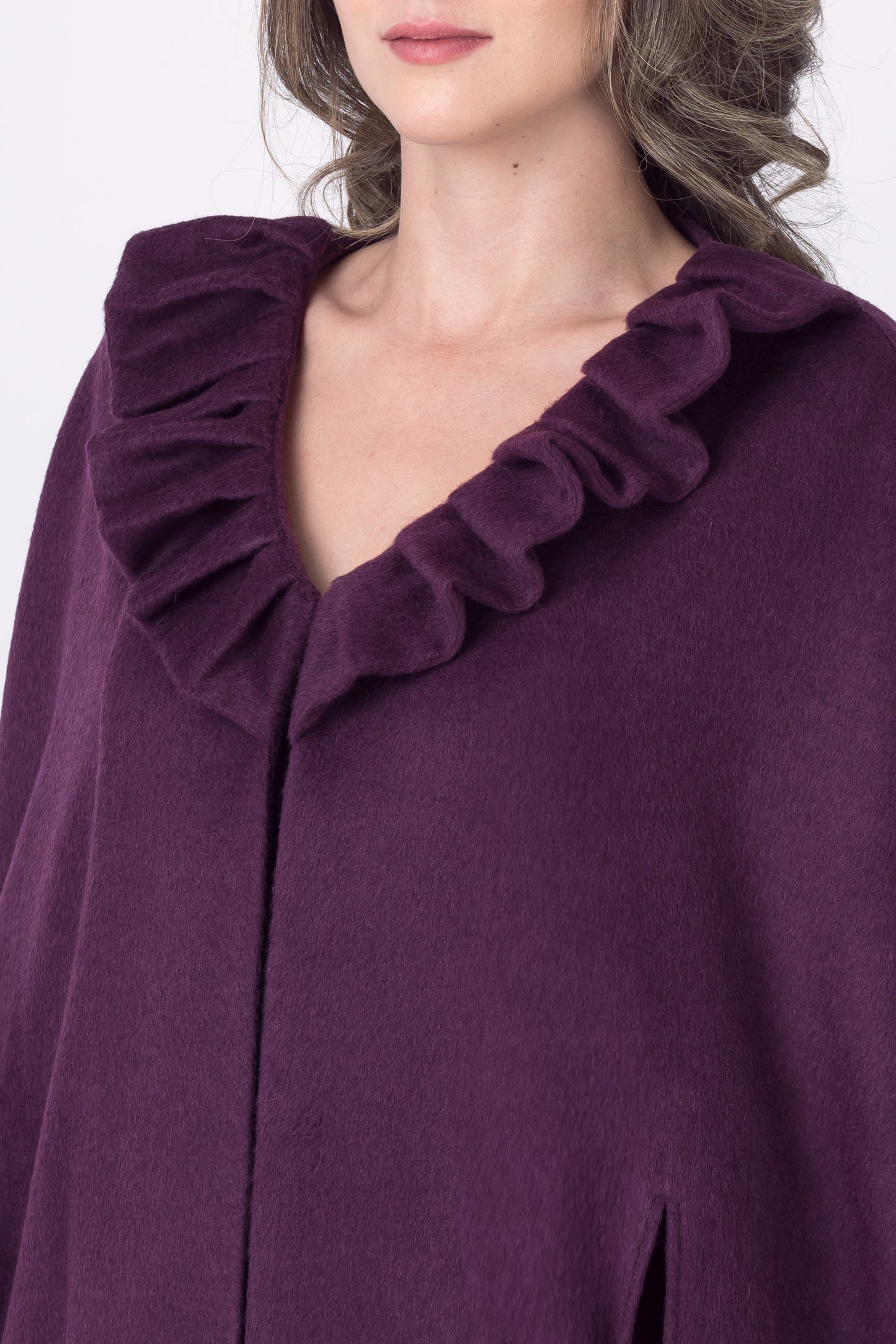 Royal Alpaca Long Ruffle Collar Cape