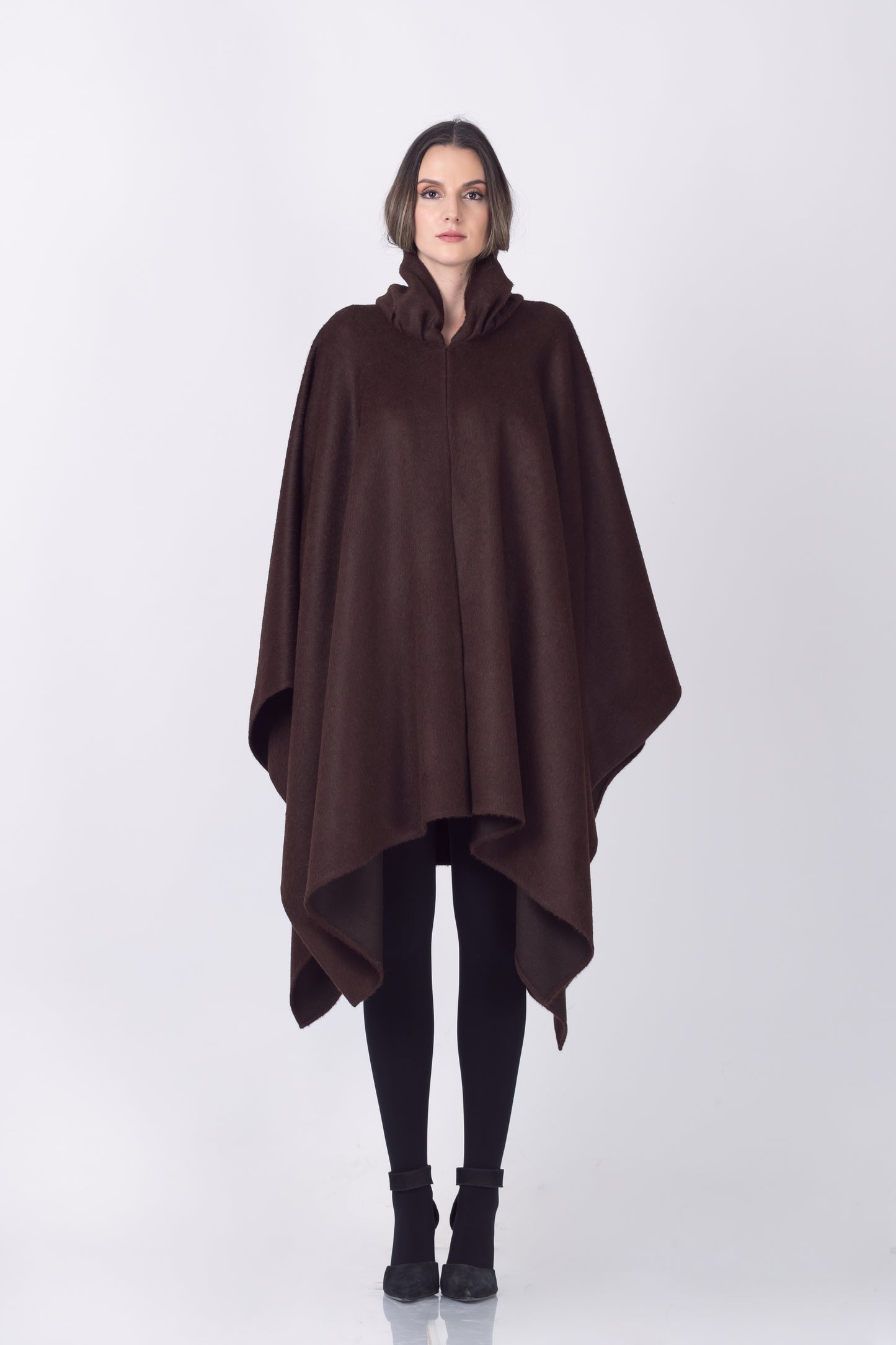 Suri Alpaca Turtleneck Cape in Chocolate Brown