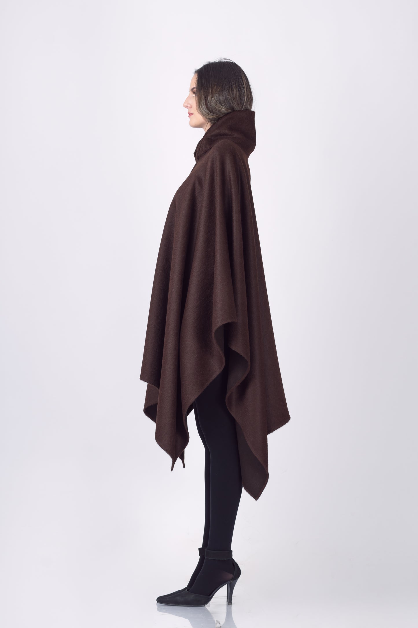 Suri Alpaca Turtleneck Cape in Chocolate Brown