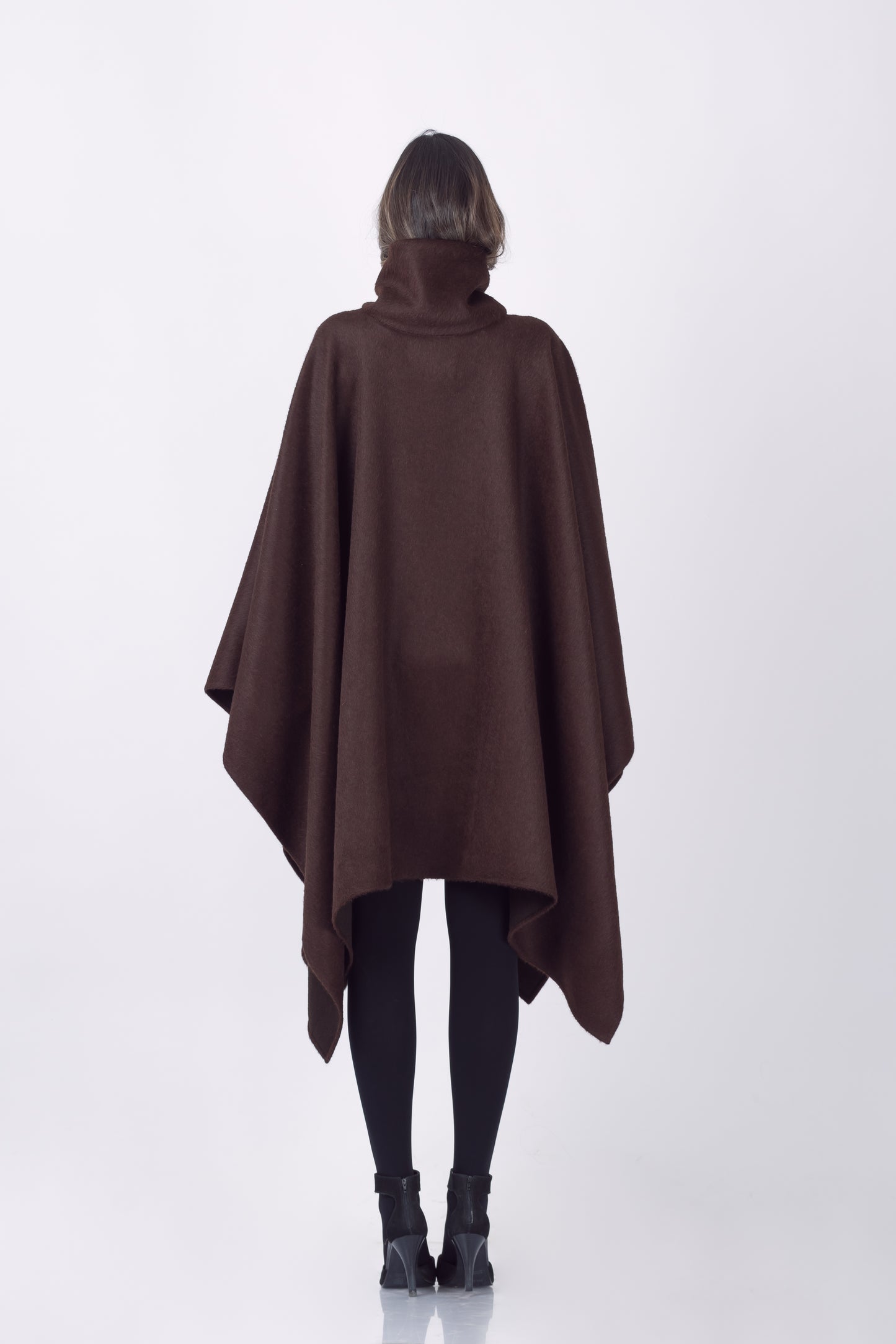 Suri Alpaca Turtleneck Cape in Chocolate Brown