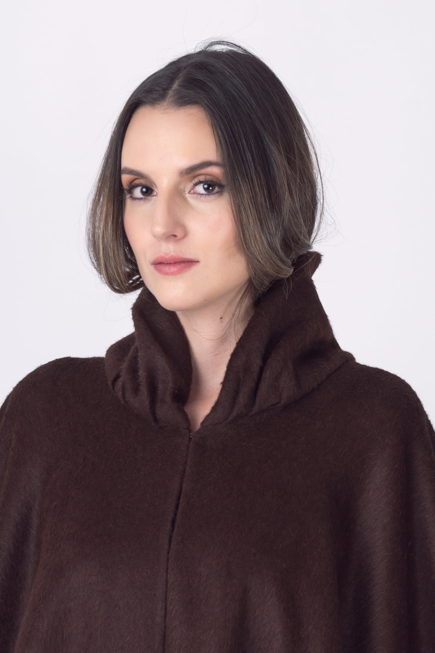 Suri Alpaca Turtleneck Cape in Chocolate Brown