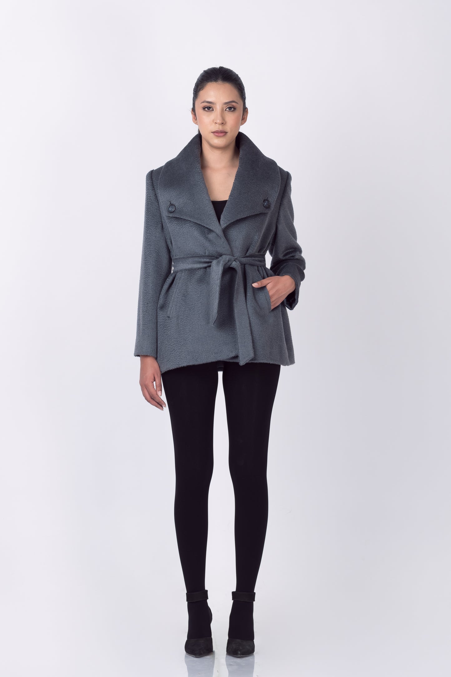Zibeline Alpaca Double-breasted Jacket in Pewter