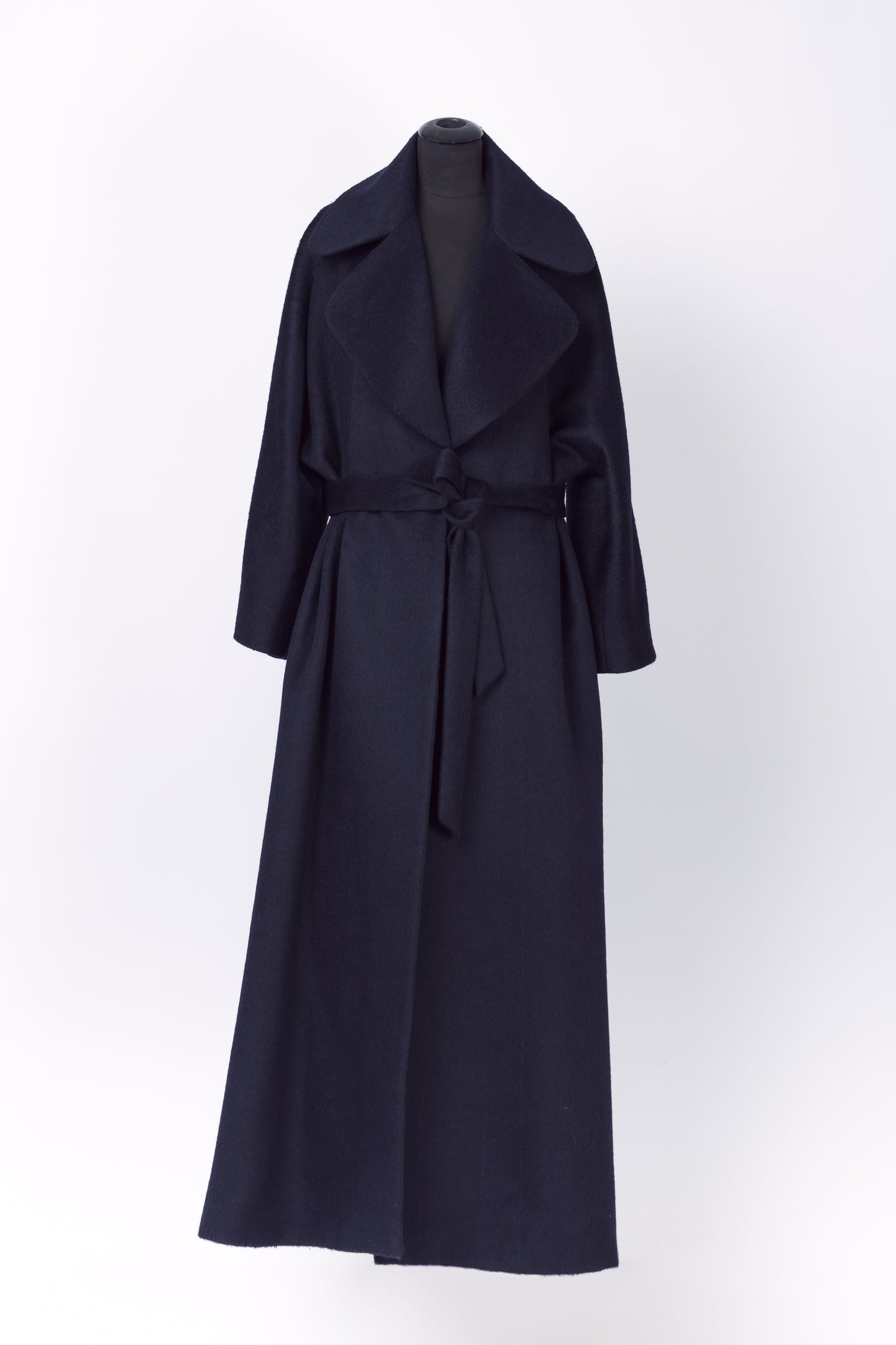 Luxury Baby Suri Alpaca Full Length Trench Coat in Navy Blue
