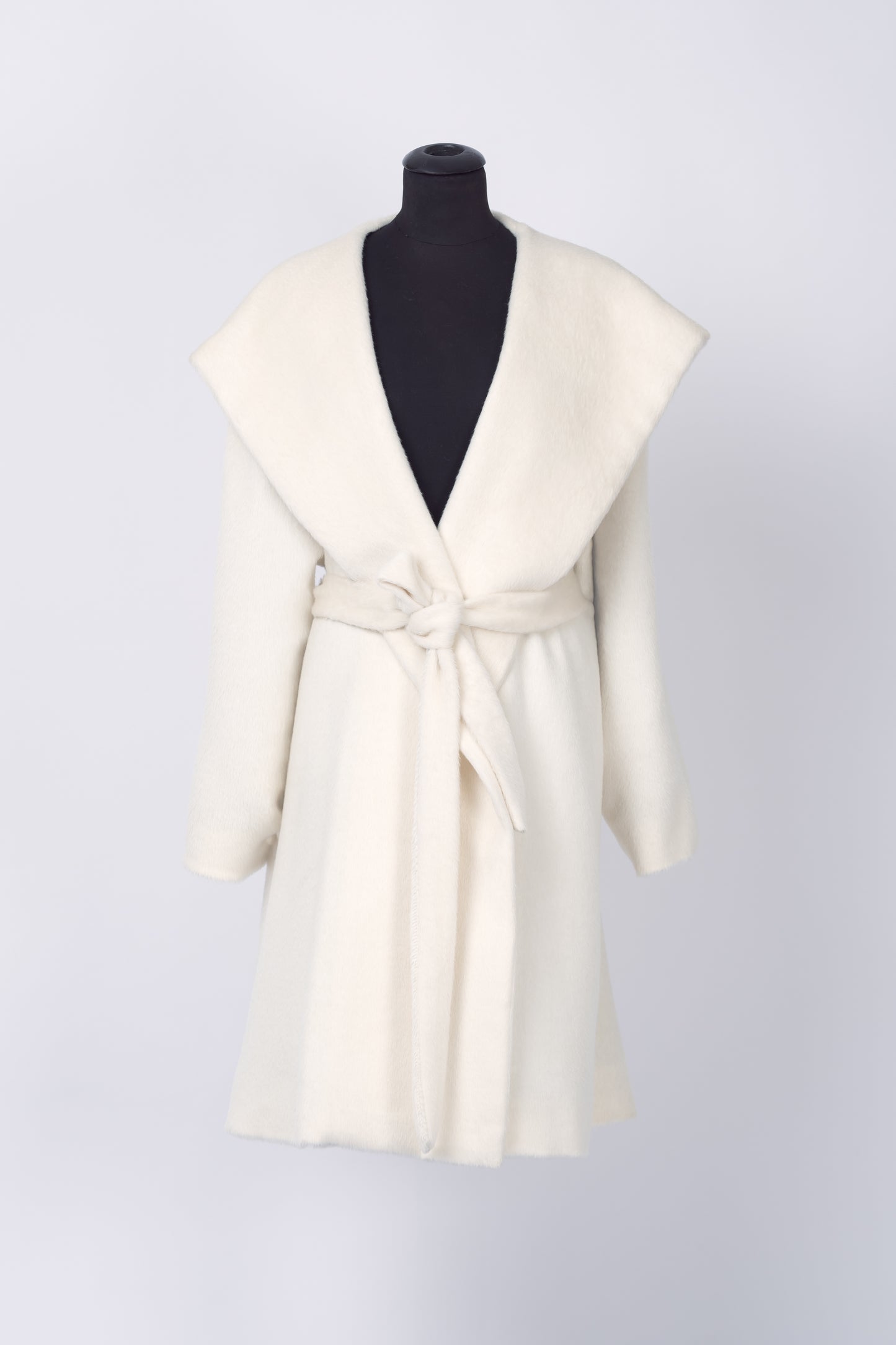 Luxury Baby Suri Alpaca Hooded 3/4 Belted Wrap Coat