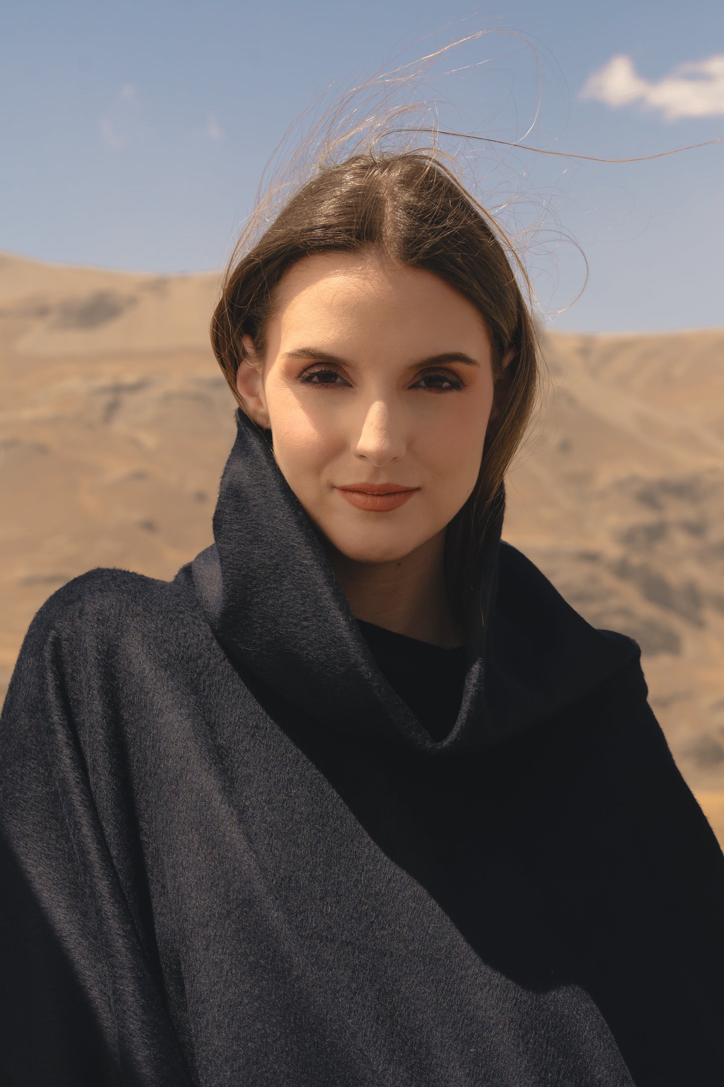 Royal Alpaca Double Collar Poncho in Onyx Black