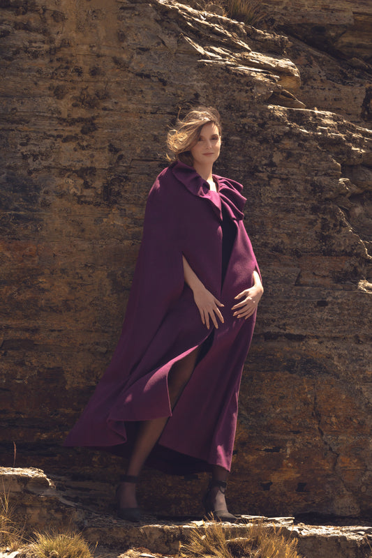 Royal Alpaca Long Ruffle Collar Cape