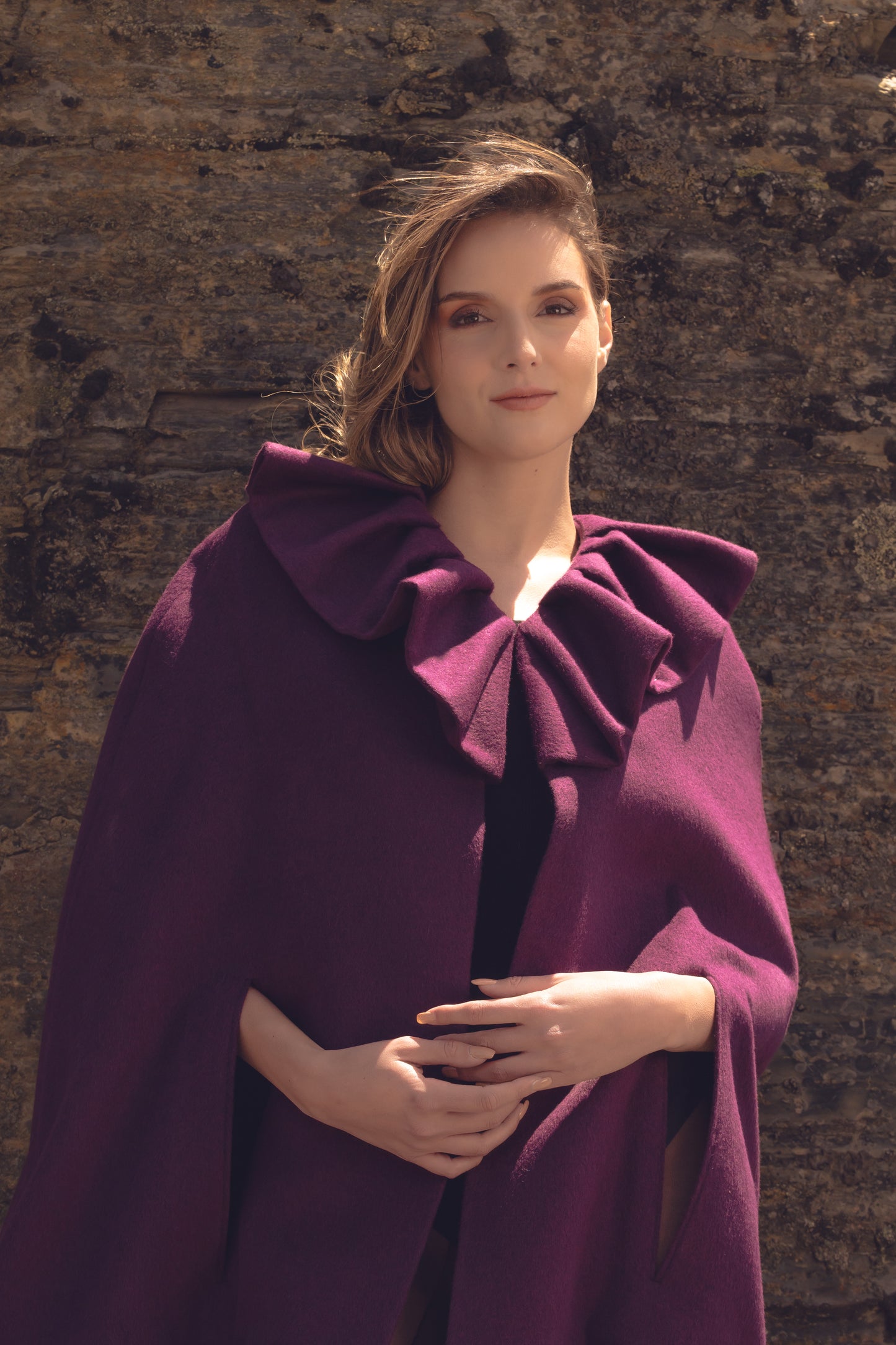 Royal Alpaca Long Ruffle Collar Cape