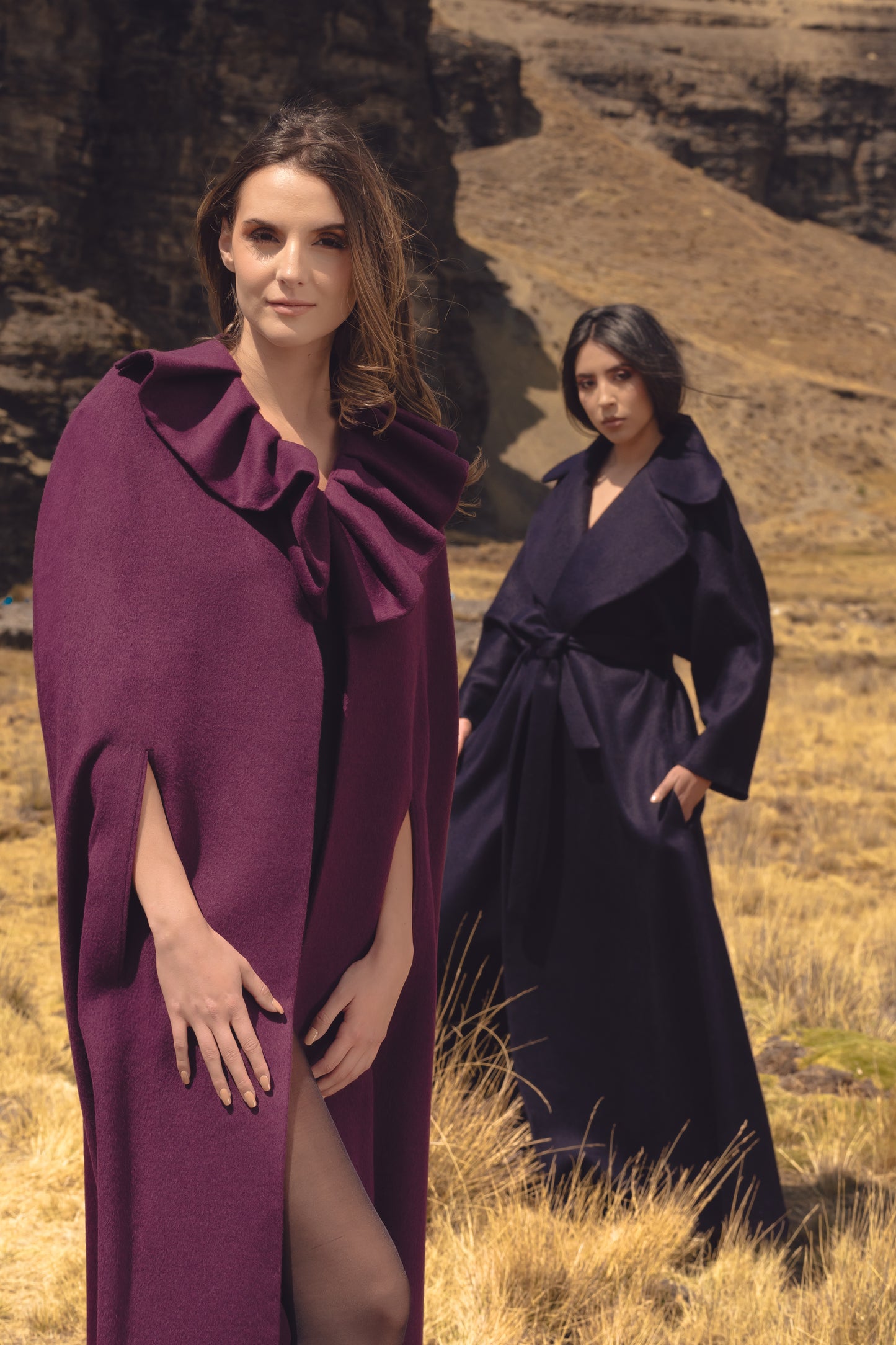 Royal Alpaca Long Ruffle Collar Cape