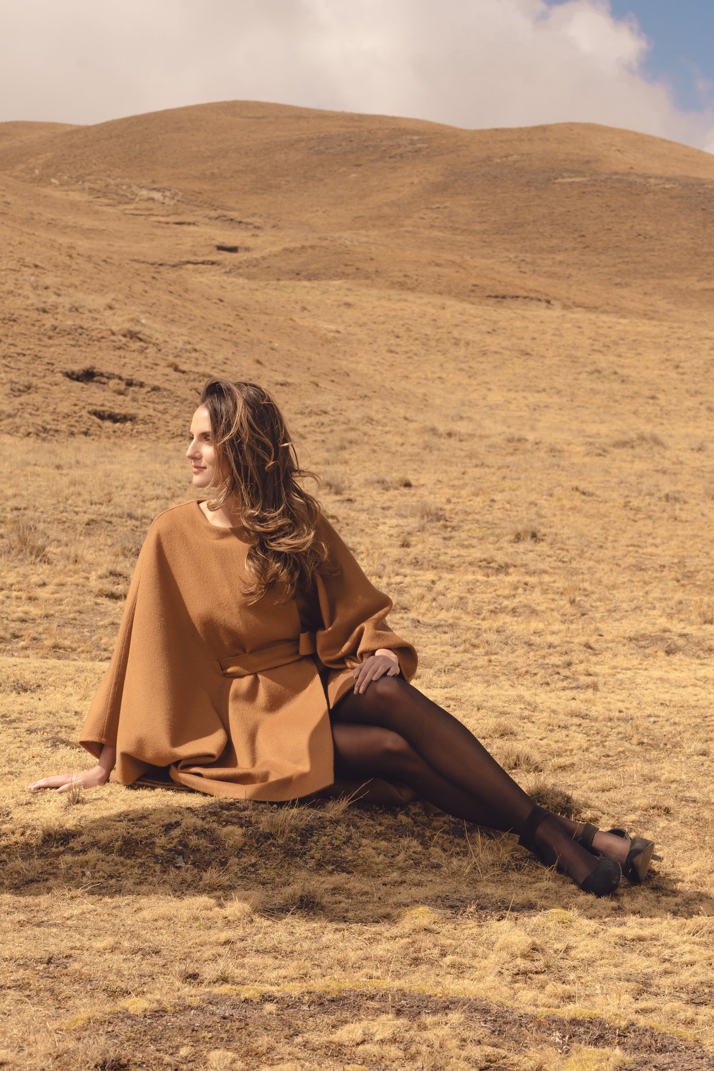 Royal Alpaca Kimono Sleeve Belted Cape