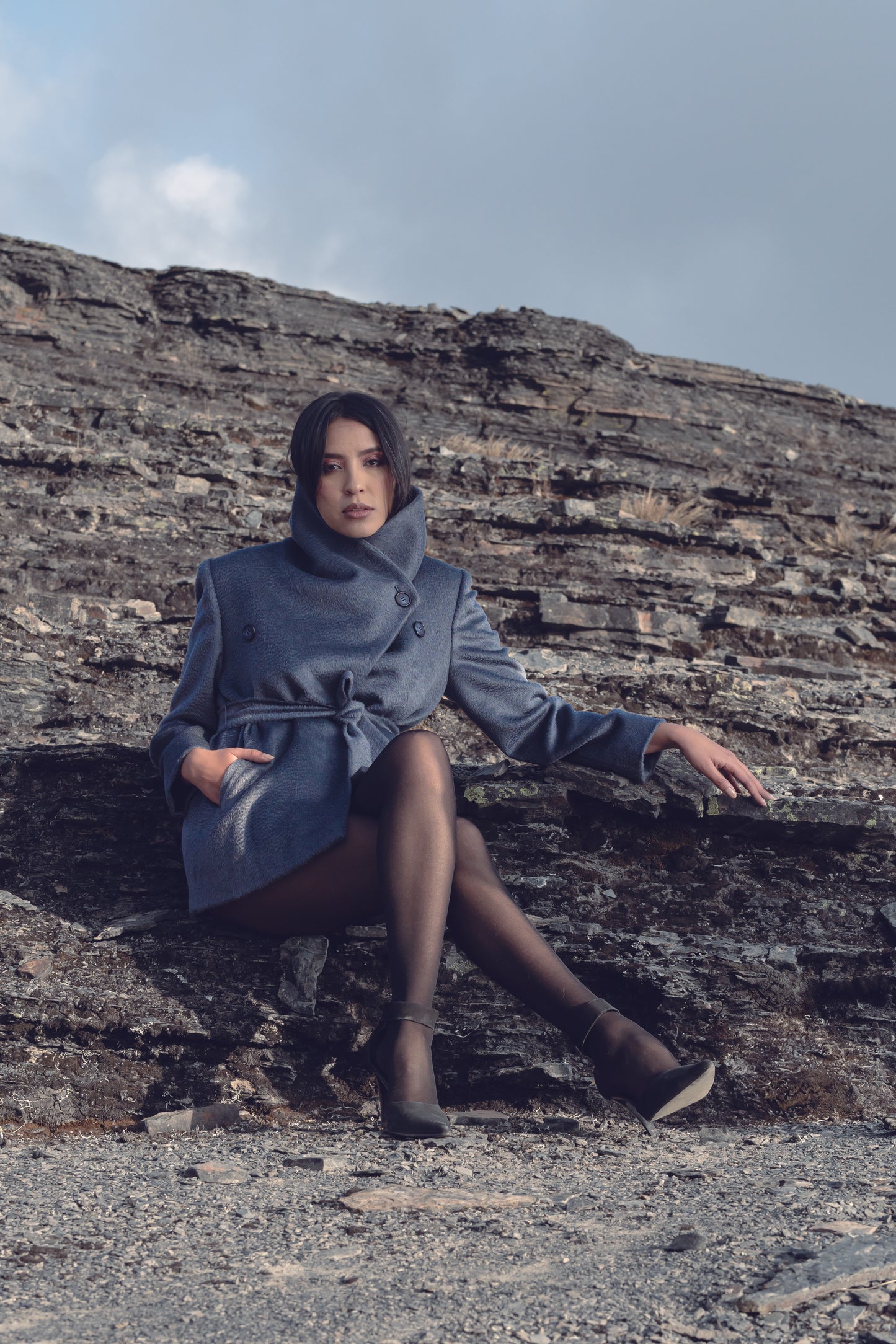 Zibeline Alpaca Double-breasted Jacket in Pewter