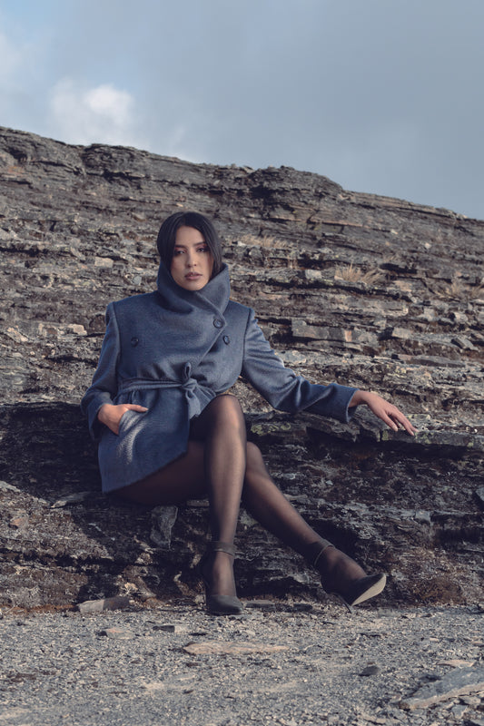 Zibeline Alpaca Double-breasted Jacket in Pewter