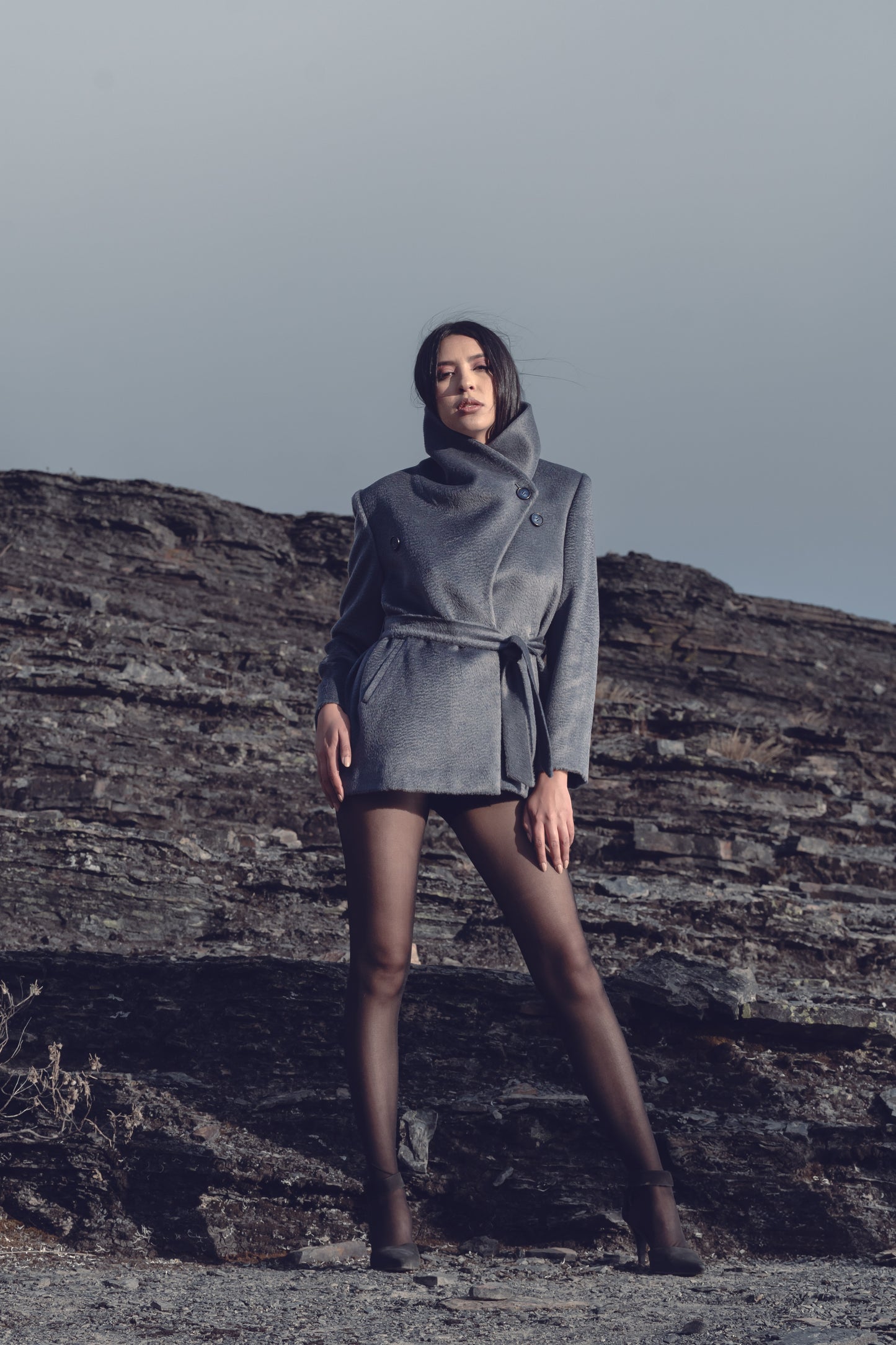 Zibeline Alpaca Double-breasted Jacket in Pewter