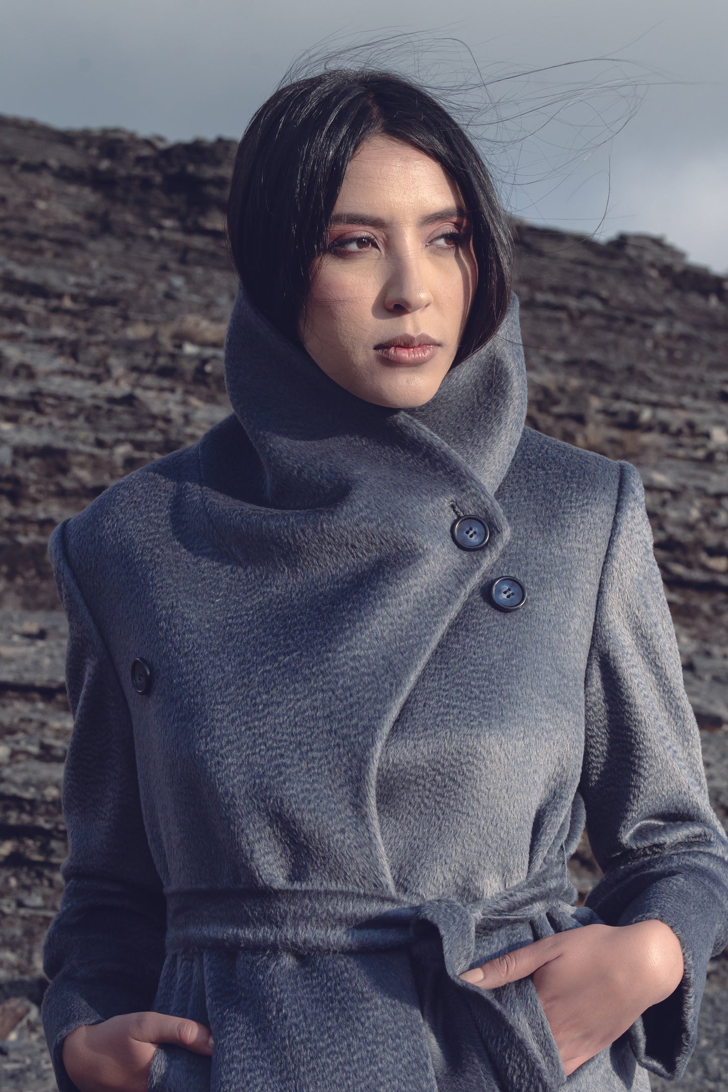 Zibeline Alpaca Double-breasted Jacket in Pewter
